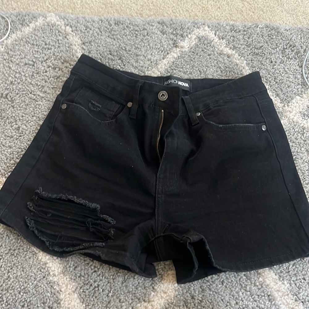 Fashion Nova High Waist Black Distressed Denim Shorts
